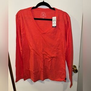 NWT Cuffy's Cape Cod Outfitters Women’s Coral V-neck Long-Sleeve Shirt Size XL